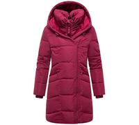 MARIKOO Damen Langer Mantel warme Winterjacke mit doppeltem Reißverschluss und Kapuze Virenaa 16 Berry Wine Gr. M