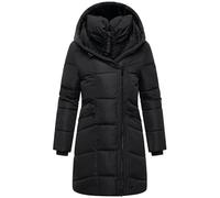 MARIKOO Damen Langer Mantel warme Winterjacke mit doppeltem Reißverschluss und Kapuze Virenaa 16 Black Gr. L