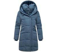 MARIKOO Damen Langer Mantel warme Winterjacke mit doppeltem Reißverschluss und Kapuze Virenaa 16 Dusty Blue Gr. 3XL