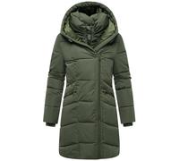 MARIKOO Damen Langer Mantel warme Winterjacke mit doppeltem Reißverschluss und Kapuze Virenaa 16 Pine Olive Gr. XL