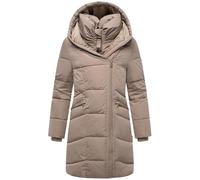 MARIKOO Damen Langer Mantel warme Winterjacke mit doppeltem Reißverschluss und Kapuze Virenaa 16 Taupe Grey Gr. M