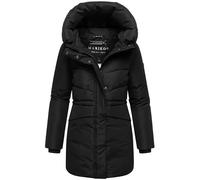 MARIKOO Damen Langer Mantel warme Winterjacke mit Kapuze und Taillenzugband Delilah 16 Black Gr. XL