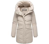 MARIKOO Damen Langer Mantel warme Winterjacke mit Kapuze und Taillenzugband Delilah 16 Cream Gr. XL