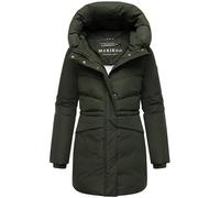 MARIKOO Damen Langer Mantel warme Winterjacke mit Kapuze und Taillenzugband Delilah 16 Dark Olive Gr. 4XL
