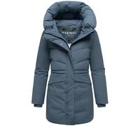 MARIKOO Damen Langer Mantel warme Winterjacke mit Kapuze und Taillenzugband Delilah 16 Dusty Blue Gr. XS