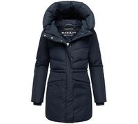 MARIKOO Damen Langer Mantel warme Winterjacke mit Kapuze und Taillenzugband Delilah 16 Navy Gr. XS