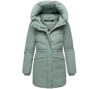 MARIKOO Damen Langer Mantel warme Winterjacke mit Kapuze und Taillenzugband Delilah 16 Smokey Mint Gr. XL