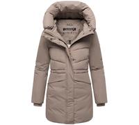 MARIKOO Damen Langer Mantel warme Winterjacke mit Kapuze und Taillenzugband Delilah 16 Taupe Grey Gr. XXL