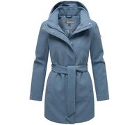MARIKOO Damen langer Trenchcoat warme Übergangsjacke in Woll-Optik mit abnehmbarer Kapuze Katalinaa 16 Dusty Blue Gr. M