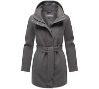 MARIKOO Damen langer Trenchcoat warme Übergangsjacke in Woll-Optik mit abnehmbarer Kapuze Katalinaa 16 Anthracite Gr. M