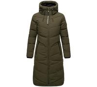 MARIKOO Damen langer Wintermantel Steppmantel mit Schlüsselanhänger Benikoo Dark Olive Gr. XXL