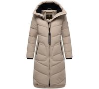 MARIKOO Damen langer Wintermantel Steppmantel mit Schlüsselanhänger Benikoo Light Taupe Gr. S