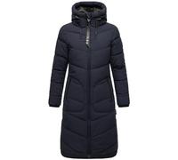 MARIKOO Damen langer Wintermantel Steppmantel mit Schlüsselanhänger Benikoo Navy Gr. S