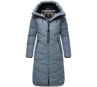 MARIKOO Damen langer Wintermantel Steppmantel mit Schlüsselanhänger Benikoo Stormy Blue Gr. XL