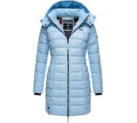MARIKOO Damen langer Wintermantel warmer Steppmantel mit abnehmbarer Kapuze Abendsternchen Baby Blue Gr. XL