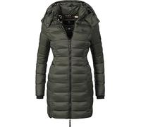 MARIKOO Damen langer Wintermantel warmer Steppmantel mit abnehmbarer Kapuze Abendsternchen Grün Gr. XXL