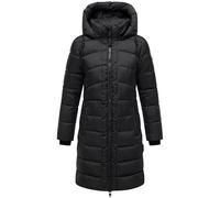 MARIKOO Damen Langer Wintermantel warmer Steppmantel mit abnehmbarer Kapuze Kaltnäschen 16 Black Gr. XXL