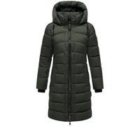 MARIKOO Damen Langer Wintermantel warmer Steppmantel mit abnehmbarer Kapuze Kaltnäschen 16 Dark Olive Gr. L