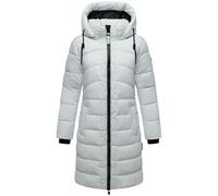MARIKOO Damen Langer Wintermantel warmer Steppmantel mit abnehmbarer Kapuze Kaltnäschen 16 Ice Blue Gr. XXL