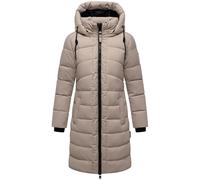 MARIKOO Damen Langer Wintermantel warmer Steppmantel mit abnehmbarer Kapuze Kaltnäschen 16 Light Taupe Gr. 3XL