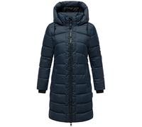 MARIKOO Damen Langer Wintermantel warmer Steppmantel mit abnehmbarer Kapuze Kaltnäschen 16 Navy Gr. XXL