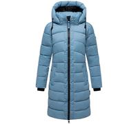 MARIKOO Damen Langer Wintermantel warmer Steppmantel mit abnehmbarer Kapuze Kaltnäschen 16 Powder Blue Gr. M