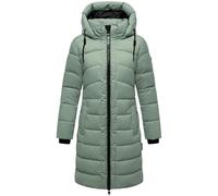 MARIKOO Damen Langer Wintermantel warmer Steppmantel mit abnehmbarer Kapuze Kaltnäschen 16 Smokey Mint Gr. 3XL