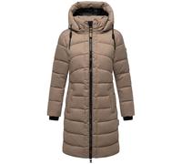 MARIKOO Damen Langer Wintermantel warmer Steppmantel mit abnehmbarer Kapuze Kaltnäschen 16 Taupe Grey Gr. XL