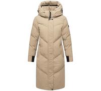 MARIKOO Damen Langer Wintermantel warmer Steppmantel mit abnehmbarer Kapuze Teonaa 16 Taupe Grey Gr. M