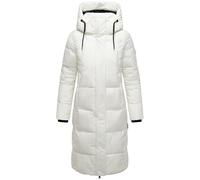 MARIKOO Damen Langer Wintermantel warmer Steppmantel mit abnehmbarer Kapuze und magnetischen Details Chumanii XVI Off White Gr. M