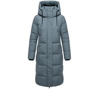 MARIKOO Damen Langer Wintermantel warmer Steppmantel mit abnehmbarer Kapuze und magnetischen Details Chumanii XVI Stormy Blue Gr. L