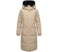 MARIKOO Damen Langer Wintermantel warmer Steppmantel mit Kapuze und seitlichen Gehschlitzen Yaskaa 16 Beige Gr. M