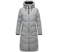 MARIKOO Damen langer Wintermantel warmer Steppmantel mit verstellbarer Kapuze Benikoo Grey Gr. L