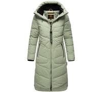 MARIKOO Damen langer Wintermantel warmer Steppmantel mit verstellbarer Kapuze Benikoo Smokey Mint Gr. S