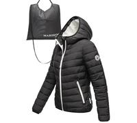 MARIKOO Damen leichte Übergangsjacke Kurze Steppjacke mit innen eingenähter Tragetasche zum einfachen Verstauen und praktischem Umhängen der Jacke Pack Mich EIN Black Gr. M
