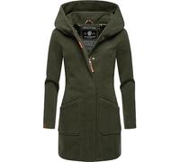 MARIKOO Damen Mantel in Wollmantel-Optik warmer Trenchcoat mit Kapuze Maikoo Olive Gr. L