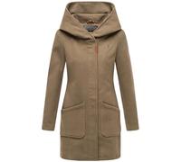 MARIKOO Damen Mantel in Wollmantel-Optik warmer Trenchcoat mit Kapuze Maikoo Stone Brown Gr. M