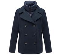 MARIKOO Damen Mantel kurze Winterjacke mit (abnehmbarem) gestepptem Kragen in Woll-Optik Aylaraa 16 Navy Gr. XL