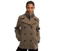 MARIKOO Damen Mantel kurze Winterjacke mit (abnehmbarem) gestepptem Kragen in Woll-Optik Aylaraa 16 Stone Brown Gr. XL