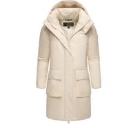 MARIKOO Damen Mantel Lange warme Winterjacke mit 2 Wege-Reißverschluss, doppelten Eingriffstaschen und magnetischen Details Nanami 16 Cream Gr. XL