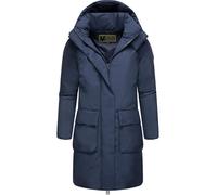 MARIKOO Damen Mantel Lange warme Winterjacke mit 2 Wege-Reißverschluss, doppelten Eingriffstaschen und magnetischen Details Nanami 16 Bright Navy Gr. XXL