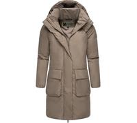 MARIKOO Damen Mantel Lange warme Winterjacke mit 2 Wege-Reißverschluss, doppelten Eingriffstaschen und magnetischen Details Nanami 16 Stone Brown Gr. XL