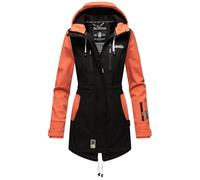 MARIKOO Damen Softshelljacke (XS-3XL) mit Kapuze - Wasserabweisend, Fleece innen, Tasche am Arm, Mantel, Warme Jacke Frauen B614 (XS, Schwarz-Coral)