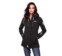 MARIKOO Damen Softshelljacke (XS-3XL) mit Kapuze - Wasserabweisend, Fleece innen, Tasche am Arm, Mantel, Warme Jacke Frauen B614 (XS, Schwarz-Muster)