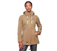 MARIKOO Damen Softshelljacke (XS-3XL) mit Kapuze - Wasserabweisend, Fleece innen, Tasche am Arm, Mantel, Warme Jacke Frauen B614 (S, Taupe-Grey)