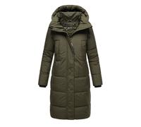 MARIKOO Damen Winterjacke (S-3XL) - Steppjacke, lang geschnitten, seitliche Gehschlitze, Kapuze (abnehmbar), Warme Jacke Frauen - N001 (M, Olive)