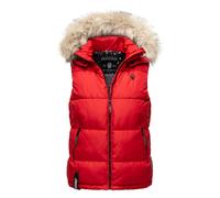 Steppweste MARIKOO "Eisflöckchen", Damen, Gr. L (40), rot, Obermaterial: 100% Polyester; Innenseite: 100% Polyester; Fellimitat: 90% Polyacryl, 10% Polyester, Westen Steppweste, warme Steppweste mit a