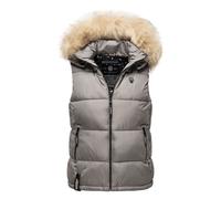 Steppweste MARIKOO "Eisflöckchen", Damen, Gr. L (40), grau, Obermaterial: 100% Polyester; Innenseite: 100% Polyester; Fellimitat: 90% Polyacryl, 10% Polyester, Westen Steppweste, warme Steppweste mit