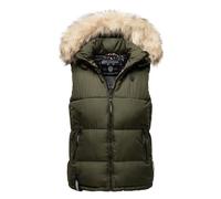Steppweste MARIKOO "Eisflöckchen" Gr. S (36), grün (olive) Damen Westen Steppwesten warme Steppweste mit abnehmbarem Kunstfellkragen (88874112-S)