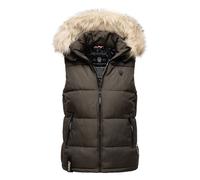 MARIKOO Damen Winter Weste Steppweste mit Kapuze und Fellkragen B896 [B896-Eisflöckchen-Anthrazit-Gr.S]